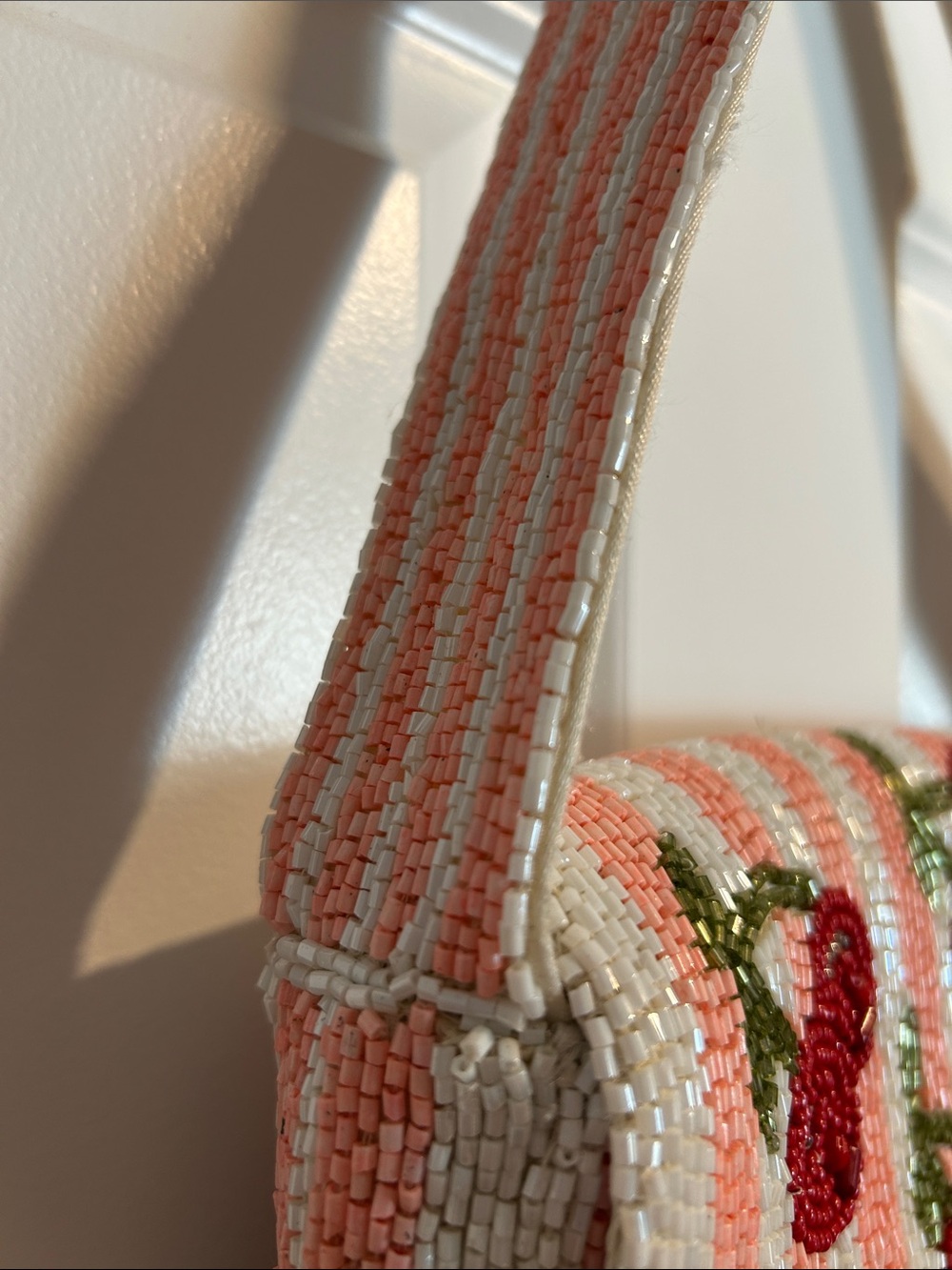 NWT Hand Crafted in India Beaded Striped Cherry Pattern Shoulder Bag - Picture 3 of 5